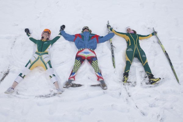 Alix Wells, Miranda Sheely and Patricia Sprecher looking angelic (yes, Miranda's jacket and racing suit are actual items from the ski team's closet).