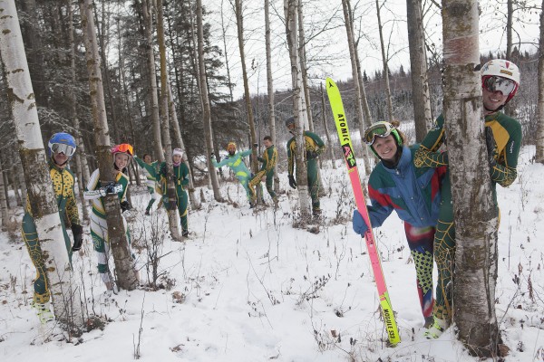 Members of the University of Alaska Anchorage Ski Team pose for photos at Goose Lake in Anchorage, Alaska Wednesday, Nov. 11, 2015.