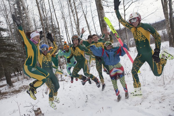 The ski team makes their best attempt at a High School Musical cover photo.