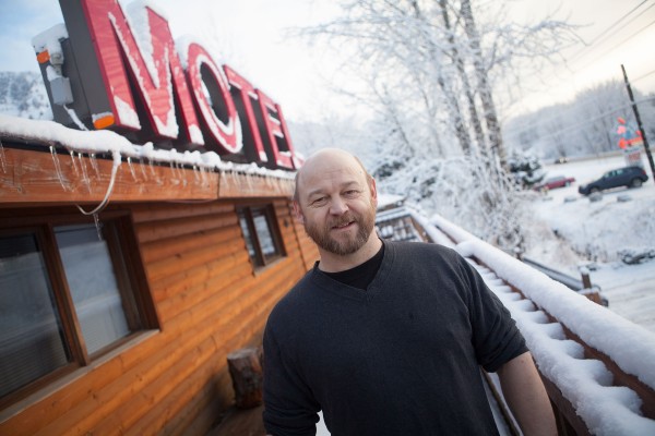 Matt Williams on a deck above the Brown Bear Saloon