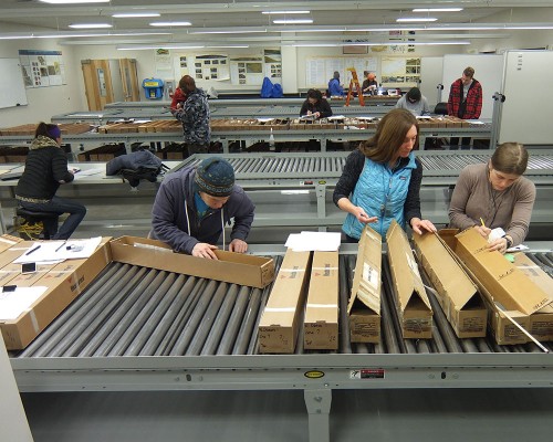Dr. Jennifer Aschoff, a UAA geology professor, and students prepare for a core rock workshop. (Photo courtesy of Jennifer Aschoff)