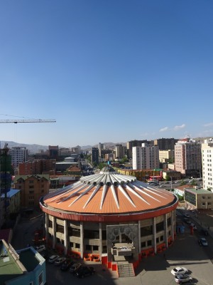  Hayley's building overlooks the Wrestling Palace, a landmark in Ulaanbaatar, where nearly half of Mongolia's population resides (Photo by J. Besl).