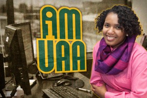 I AM UAA: After a slow and steady path to graduation, Sade Topps, B.B.A. '15, is looking to harness multicultural momentum with a new alumni chapter (Photo by Philip Hall / University of Alaska Anchorage).