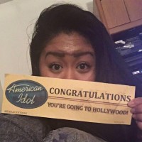 Monica Repuya holds her cherished golden ticket, which opens the way for her to sing in the next round of American Idol auditions, in Hollywood. (Photo courtesy of Monica Repuya)