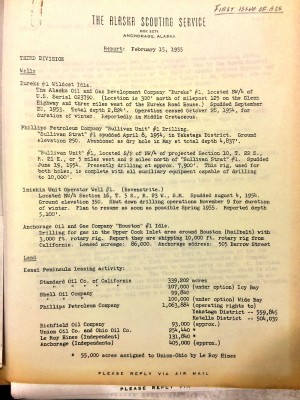 In 1954, Jack Roderick launched Alaska Scouting Service, a newsletter about leasing, drilling and other oilfield-related activity in Alaska. (John R. "Jack" Roderick papers, Archives and Special Collections, Consortium Library, University of Alaska Anchorage).