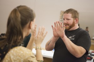 Malachi instructs participants how to leverage a predator's expectations to aid in their own self-defense (Photo by Philip Hall / University of Alaska Anchorage).