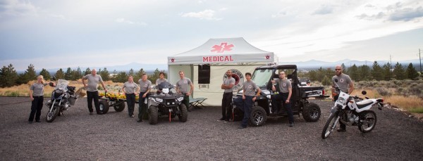 Matt, fourth from left, and his Adventure Medics crew rely on motorbikes, ATVs, boats and paddleboards to provide on-site care at events throughout Central Oregon (Photo courtesy of Adventure Medics).