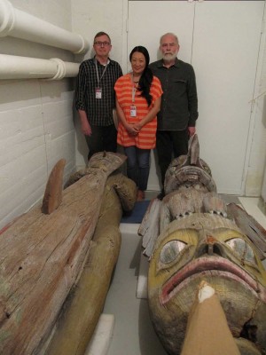 UAA Professor Emeritus Stephen Langdon, right, stands with James Jensen, a curator at the Honolulu Museum of Art, and xxx Burke, xxx. (Photo courtesy of Dr. Stephen Langdon)