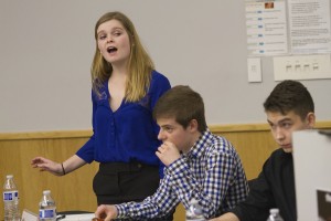 Sarah Gray, seen here at the semifinals, won the tournament's top speaker prize (Photo by Phil Hall / University of Alaska Anchorage).