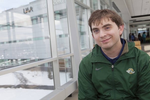 Iain Miller, a UAA student, hopes someday to enroll in the Alaska WWAMI program and train to become an emergency room physician. He'll be attending the upcoming Alaska PreMed Summit, April 2 at Rasmuson Hall. (Photo by Philip Hall / University of Alaska Anchorage)