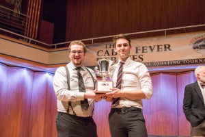 Sam Doepker, left, and Neal Koeneman took the title at the 2016 Cabin Fever Debates (Photo by Jacob Shercliffe, Seawolf Debate).