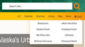 Close-up of new UAA Homepage utility navigation.