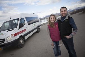 For these theater grads, the Salmon Berry bus serves as a performance venue on wheels (Photo by Philip Hall / University of Alaska Anchorage).