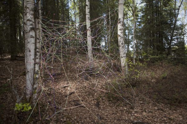 Neon Network, by art major Alyeska Brunke, is just beyond the back door of the Fine Arts Building, and must be experienced in person (Photo by Phil Hall / University of Alaska Anchorage).