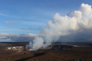 Sulphur gas and steam rise from the caldera at Kilauea (Photo courtesy of Jed Long).