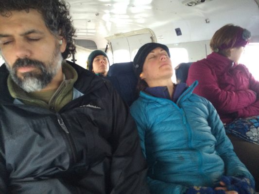 UAA family nurse practitioner students fly from Venetie to Anchorage after providing mandated physical examinations to children in Head Start. (Photo by Elizabeth Driscoll)