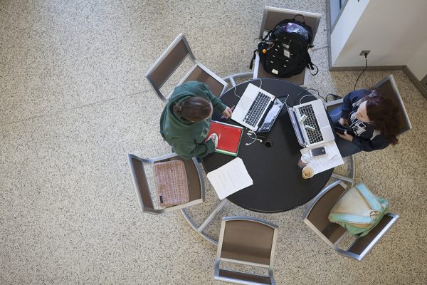 UAA students prepare for finals, studying in the ConocoPhillips Integrated Science Building on Dec. 9. (Photo by Philip Hall / University of Alaska Anchorage)
