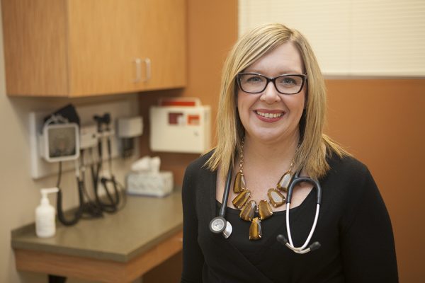 Jyll Green owns myHealth Clinic in South Anchorage. She recently earned her Doctor of Nursing Practice degree from UAA. Her DNP project researched recidivism rates among released inmates treated with monthly injections of vivitrol. (Photo by Philip Hall / University of Alaska Anchorage)