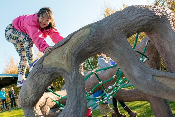 A child plays at an inclusive playground at Kincaid Park. (Photo courtesy of Anchorage Park Foundation) 