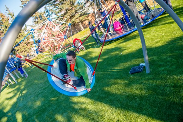 A child plays at an inclusive playground in Duldida Park. (Photo courtesy of Anchorage Park Foundation) 