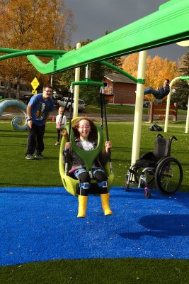 Kiwanis Fish Creek Park provides a safe place to play for people who have physical or emotional disabilities. (Photo courtesy of Anchorage Park Foundation)