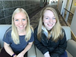 Growing from Chilean and Alutiiq roots, Sofia Infante, left, lived in Anchorage and, at 16, explored health career options through UAA's Della Keats program. Along the way, she mentored Carolyn Knackstedt, right, now a UAA nursing student, and is taking classes through Alaska WWAMI School of Medical Education. Sofia's plan: become a doctor and help underserved populations. (Photo by Tracy Kalytiak, University of Alaska Anchorage) 