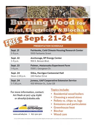 Free wood burning workshop Sept. 22 in Anchorage