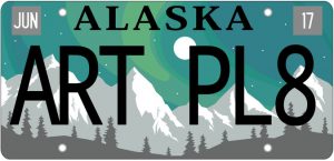Aurora-themed license plate designed by UAA student Anita Laulainen