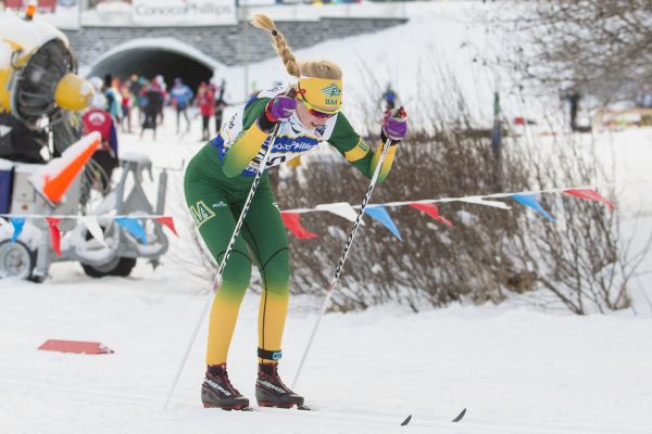 UAA student and Nordic ski team member Hailey Swirbul competing at 2018 U.S. national championship