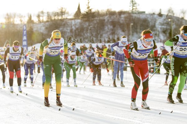 UAA student and Nordic ski team member Hailey Swirbul at race starting line