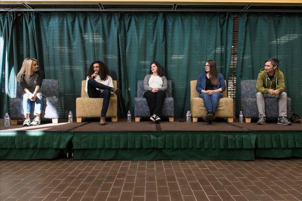 The Lunch with the Legends: A Chat with TNL Alum panel, featuring (from left): moderator and TNL copy editor Mariah DeJesus-Remaklus, Thomas McIntyre, Natasha Price, Rosey Robards and Ammon Swenson.