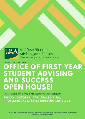 Help us celebrate First Year Student Advising & Success by attending our Open House! Friday, Oct. 19, from 2 p.m. to 4 p.m. in Professional Studies Building, Suite 206.