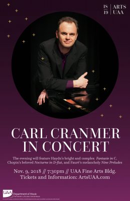 Pianist Carl Cranmer performs at UAA for one evening only, Nov. 9, at 7:30 p.m. Tickets available at ArtsUAA.com.