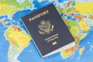 Passport on world map