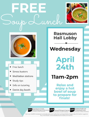 Free soup lunch in RH April 24, 11 a.m.-2 p.m.