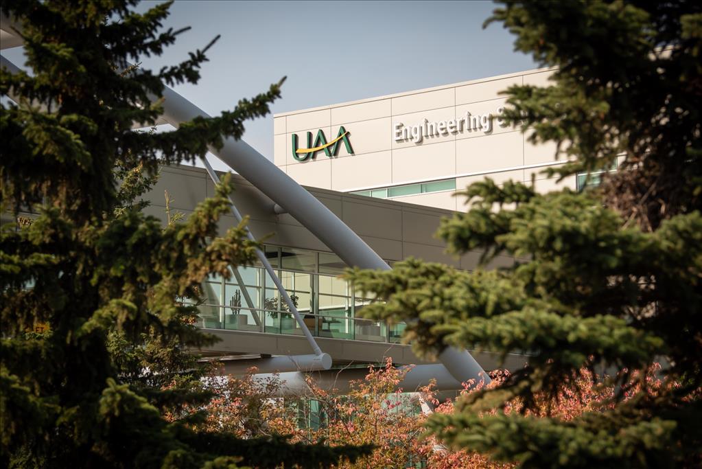 UAA's Engineering and Industry Building and Parrish Bridge.