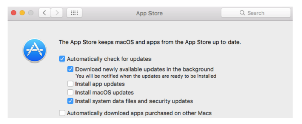 To disable automatic updates on your Apple computer, uncheck the options: "Install app updates" and "Install macOS updates."