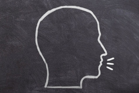 Talking head drawn on blackboard