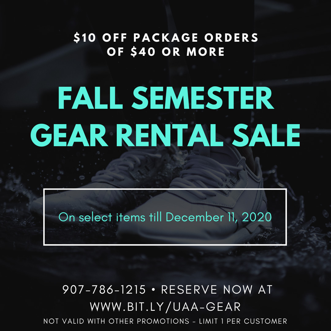 Gear rental sale at UAA Student Union Gear Room