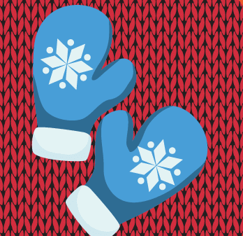 Blue mittens with snowflake pattern and white cuffs