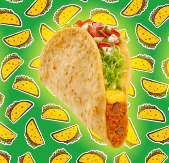 Glowing taco on a green-and-taco background