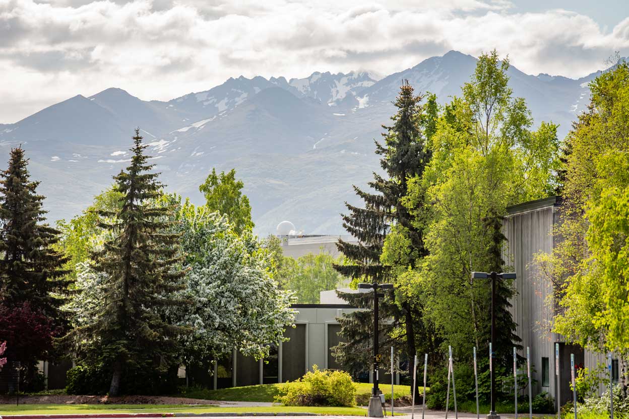 The Chugach Mountains seen from the west end of the UAA campus. (Photo by James Evans / UAA)