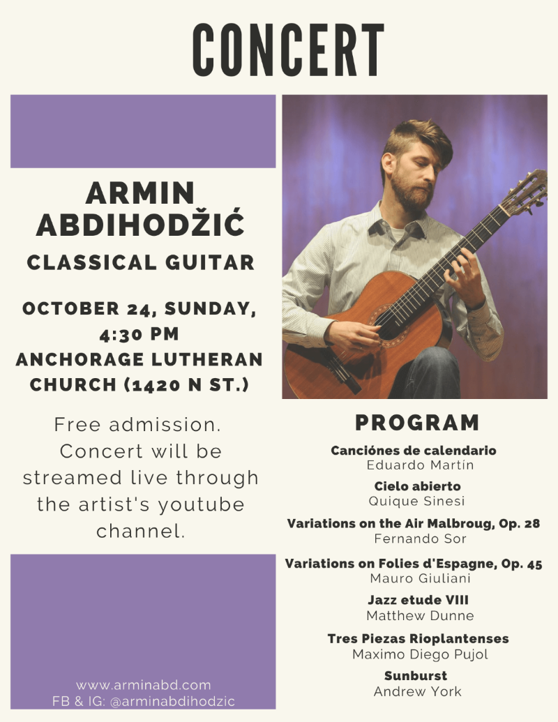 Armin Abdihodzic free classical guitar concert Oct. 24, 4:30 p.m.