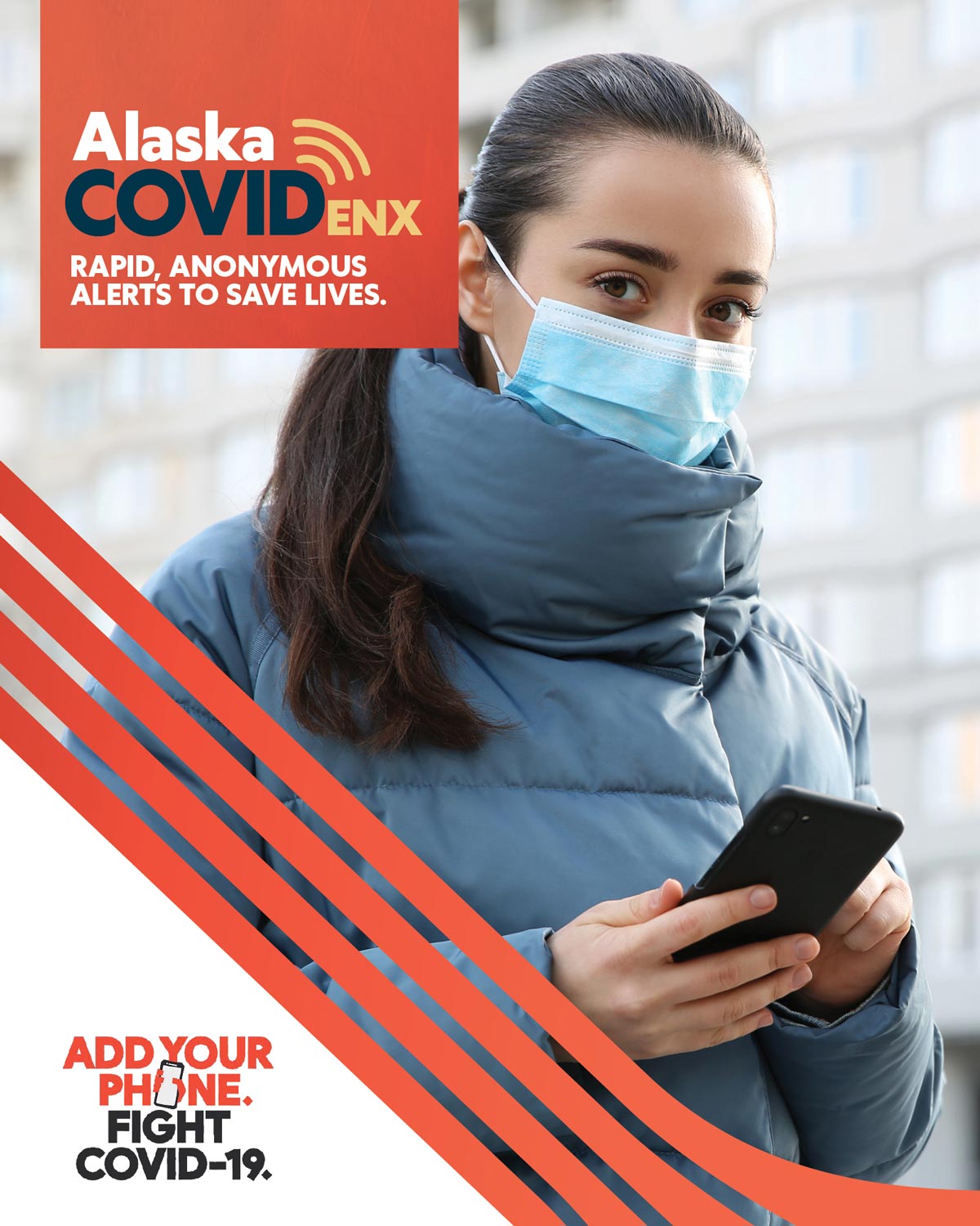 Alaska COVID ENX: Rapid, anonymous alerts to save lives. Learn more at enx.alaska.edu.