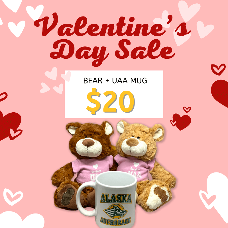 Send some love from UAA. Teddy bear and UAA mug only $20 for Valentine's Day.