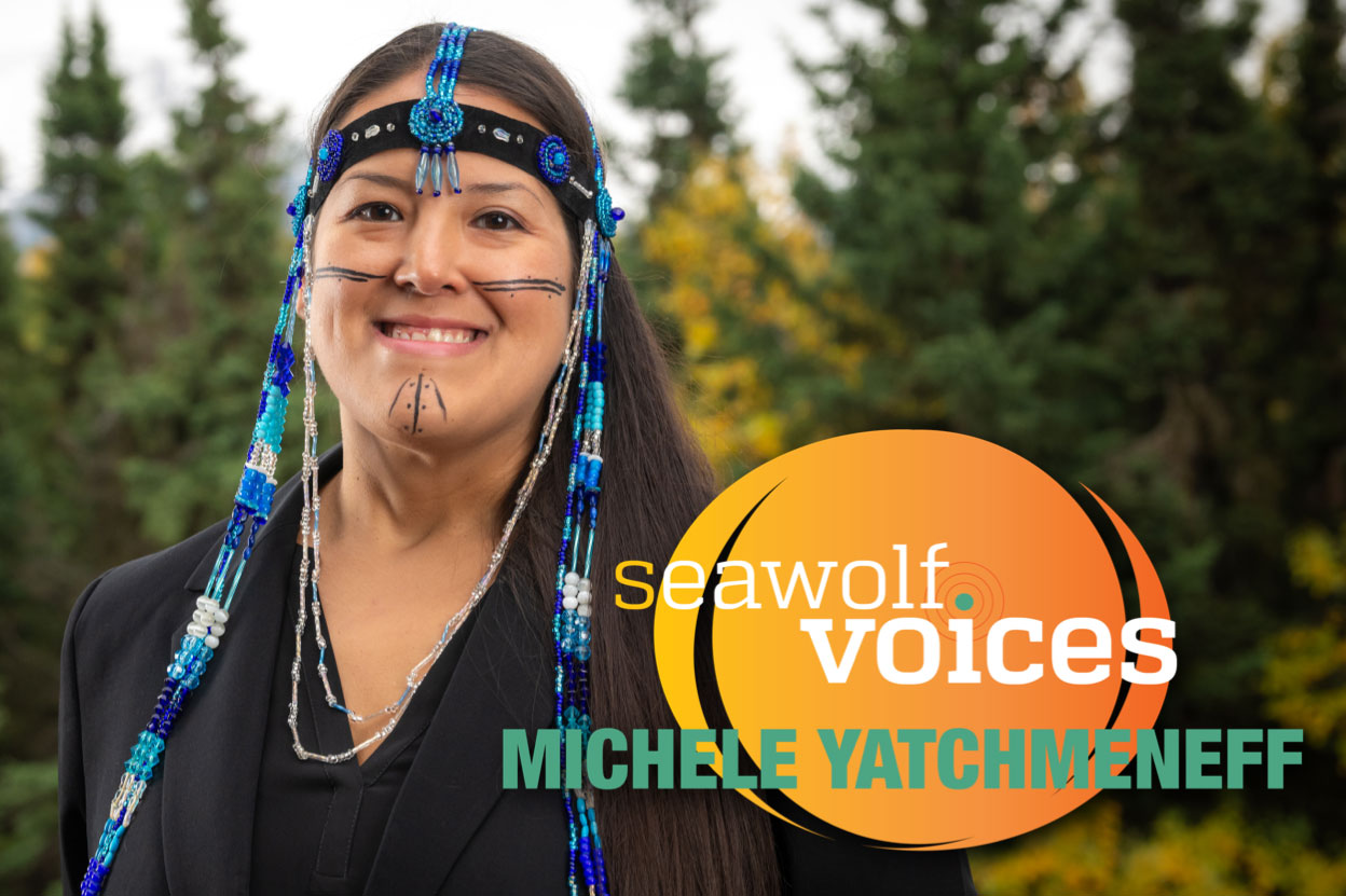 Michele Yatchmeneff, executive director of Alaska Native education and outreach at UAA, joins host Matt Jardin for episode 8 of the Seawolf Voices podcast. (Photo by James Evans / Univeristy of Alaska Anchorage)