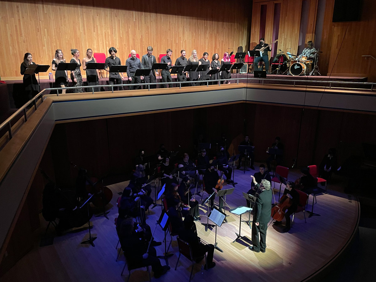 Department of Music chair, Dr. Grant Cochran, directs the 19th annual Symphony of Sounds. (Photo by Marie Nielson)