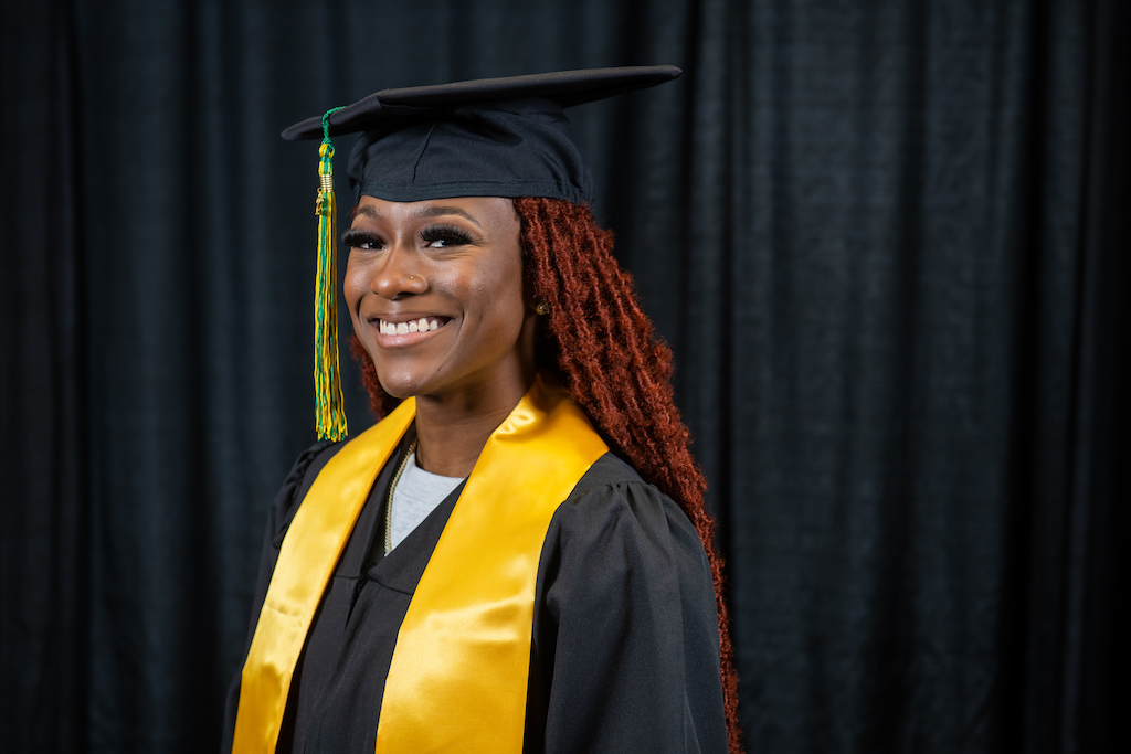 Sociology graduate and UAA track and field standout Tylantiss Atlas, UAA's fall 2022 commencement speaker.