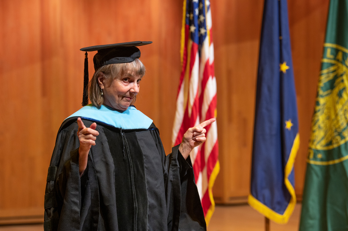 Professor Jill Flanders Crosby is honored with an emeritus award.