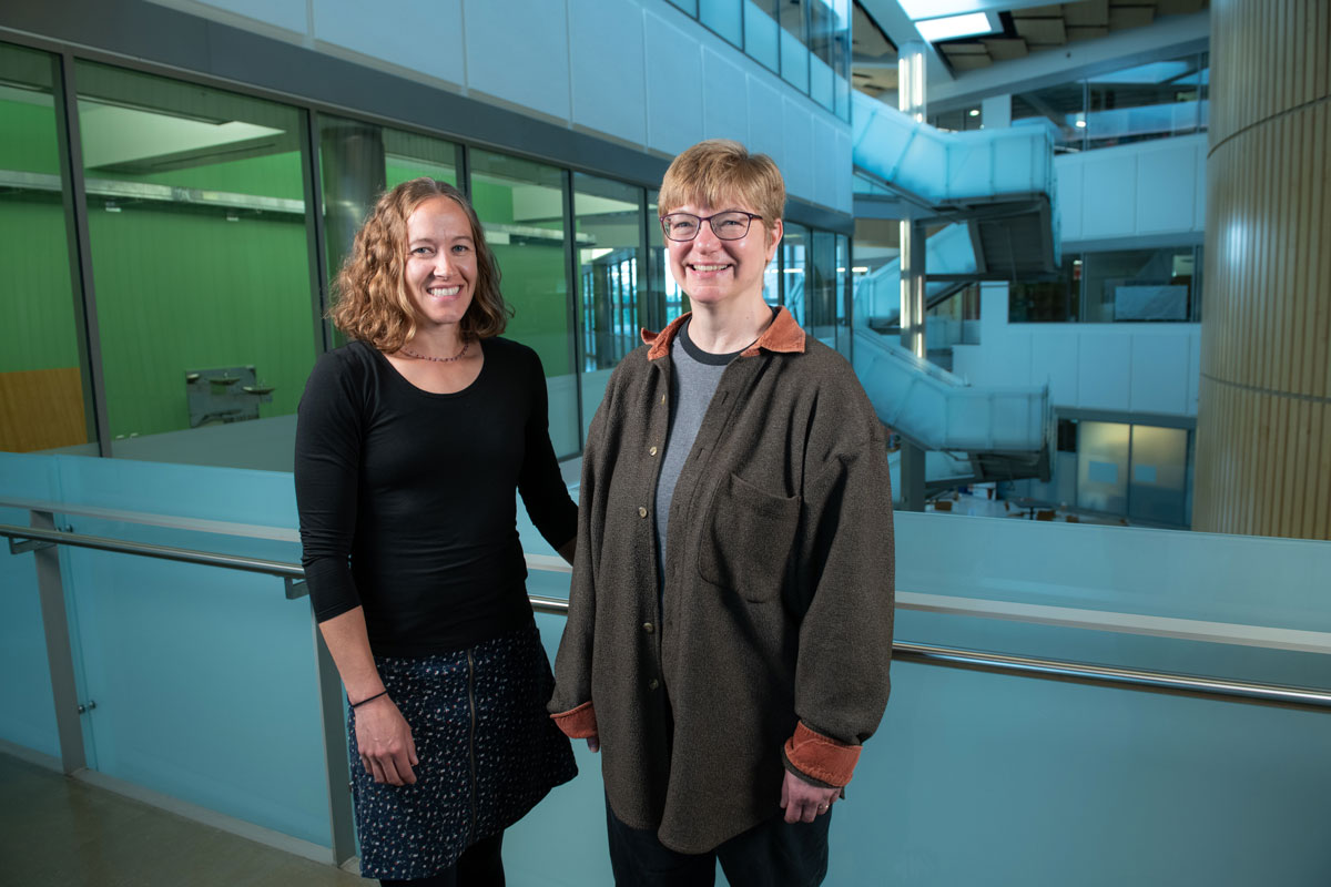 Holly Martinson and Tracey Burke, PIs for UAA and WWAMI's new NIH-funded Biomed U-RISE program, photographed in UAA's ConocoPhillips Integrated Science Building.